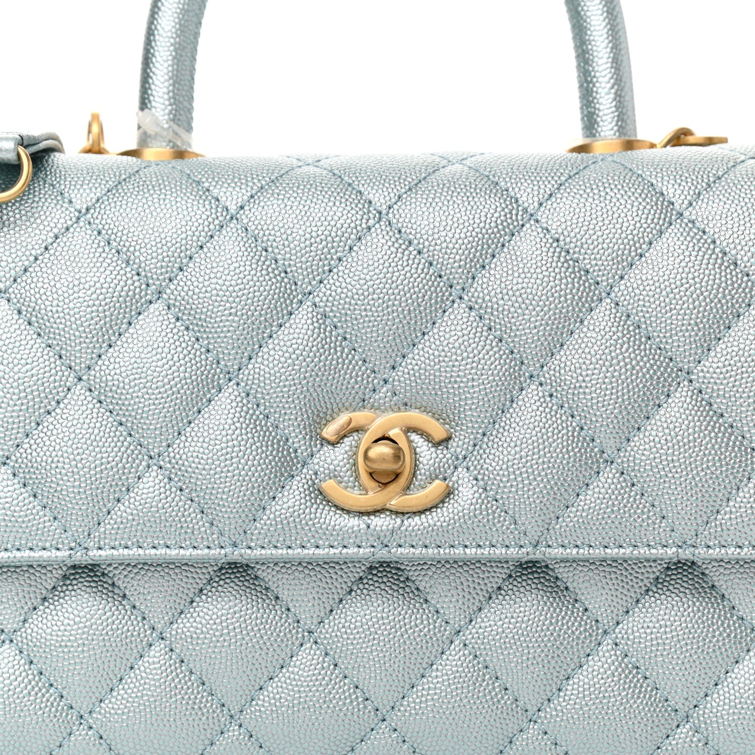 Chanel Metallic Caviar Quilted Mini Coco Handle Flap Light Blue 8 of 9
