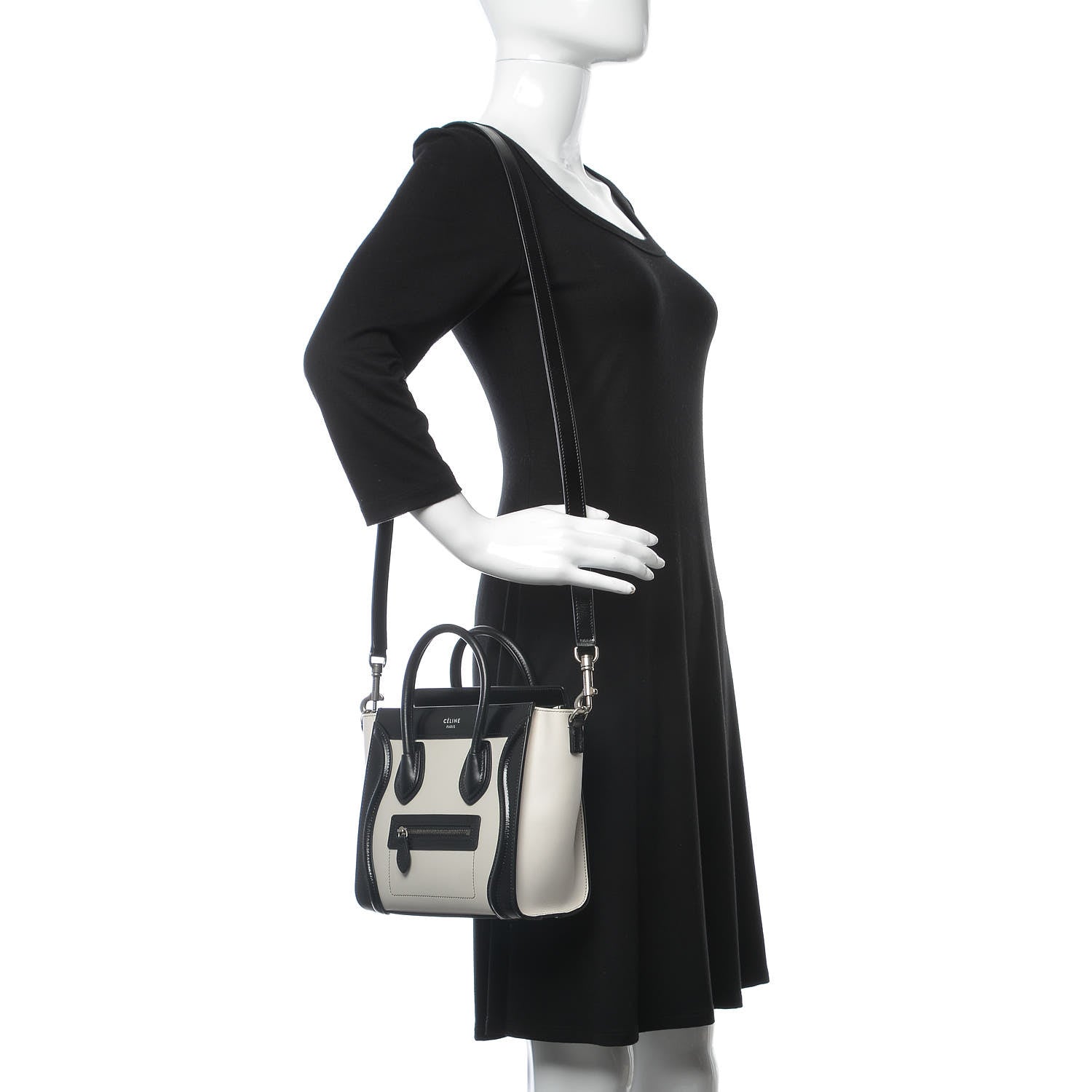 Celine Lizard Smooth Calfskin Nano Luggage White Black 2 of 7