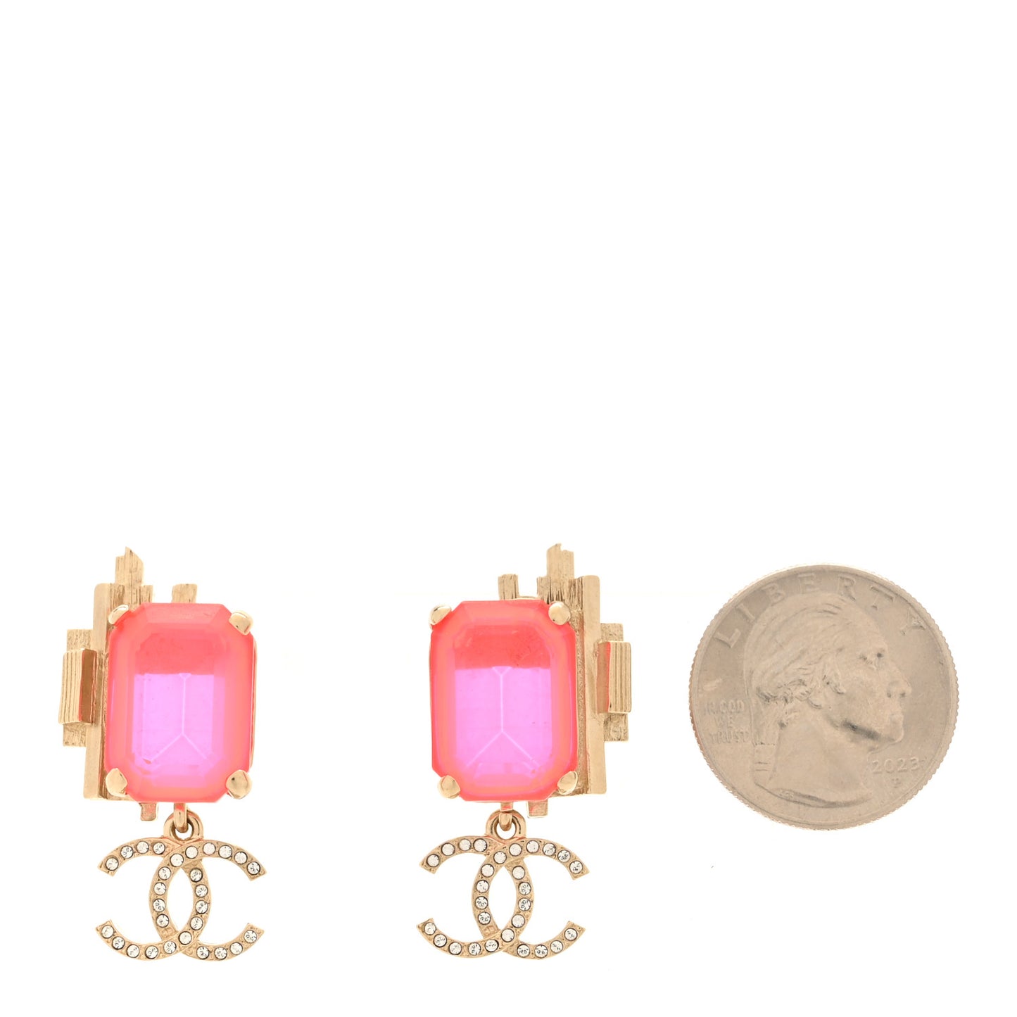 Metal Crystal CC Earrings Gold Pink