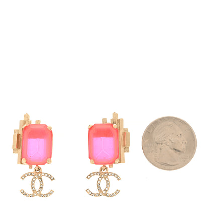 Chanel Metal Crystal CC Earrings Gold Pink 2 of 6