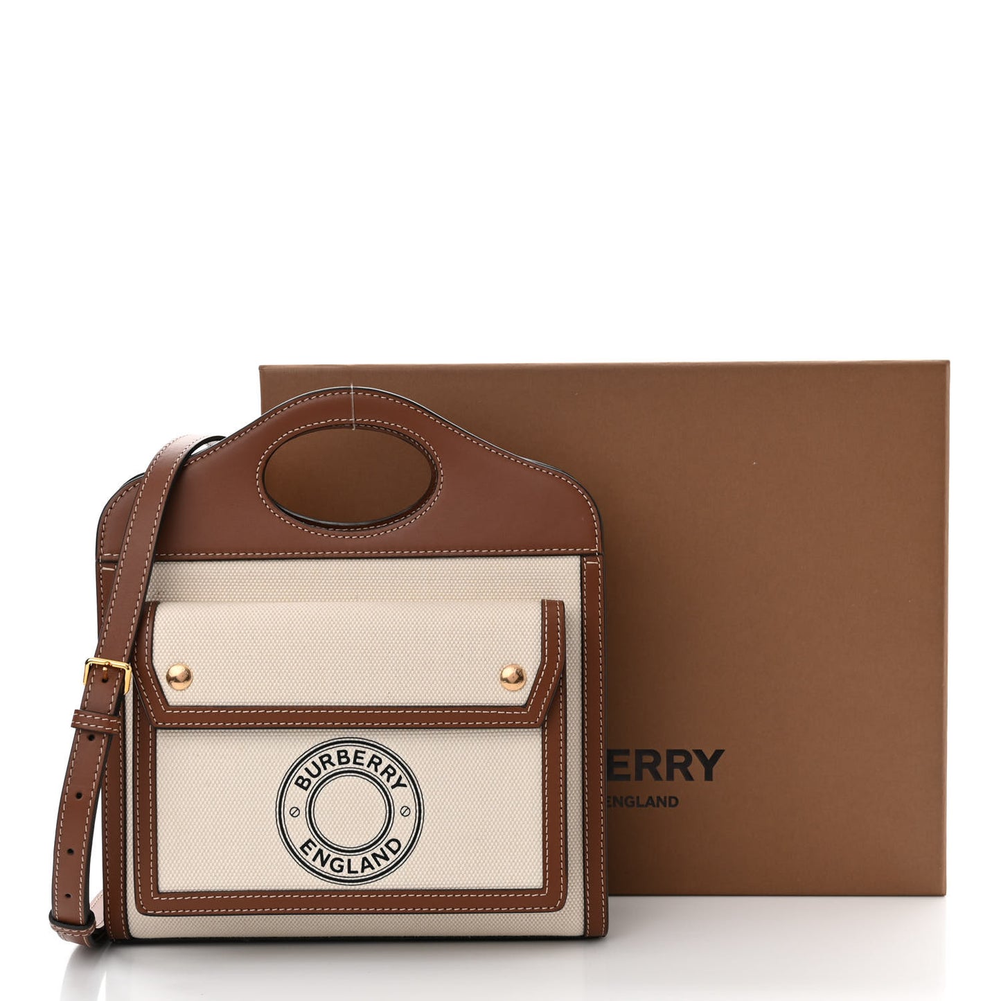Canvas Smooth Calfskin Two Tone Mini Pocket Bag Natural Tan