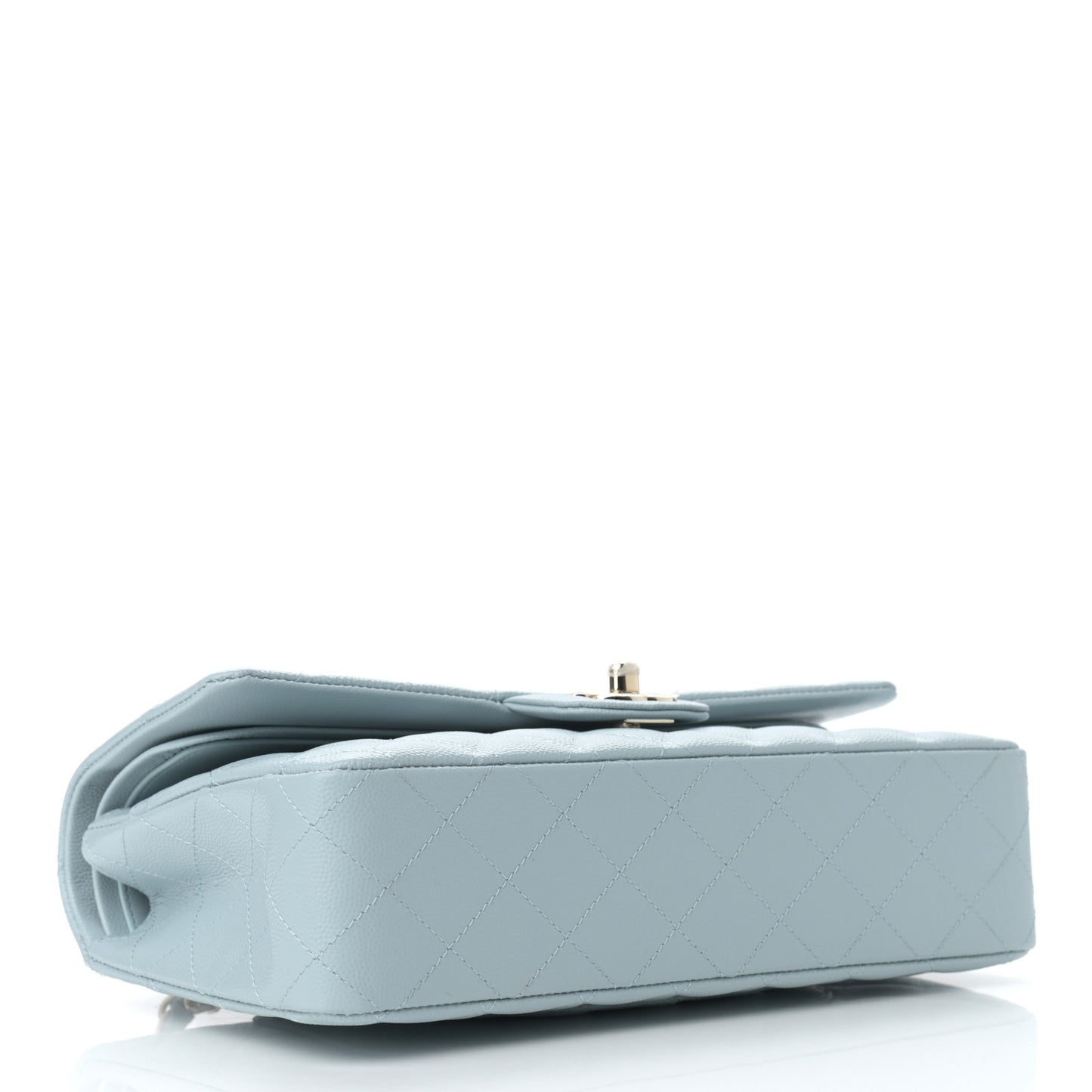 Caviar Quilted Medium Double Flap Light Blue