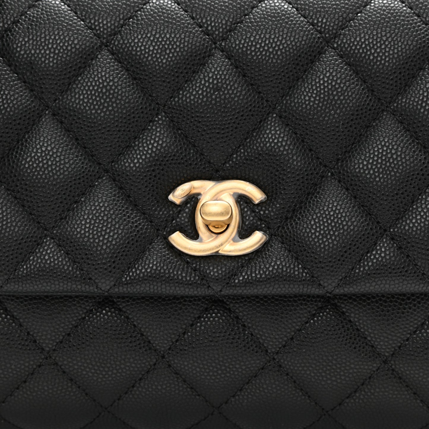 Caviar Lizard Embossed Quilted Mini Coco Handle Flap Black