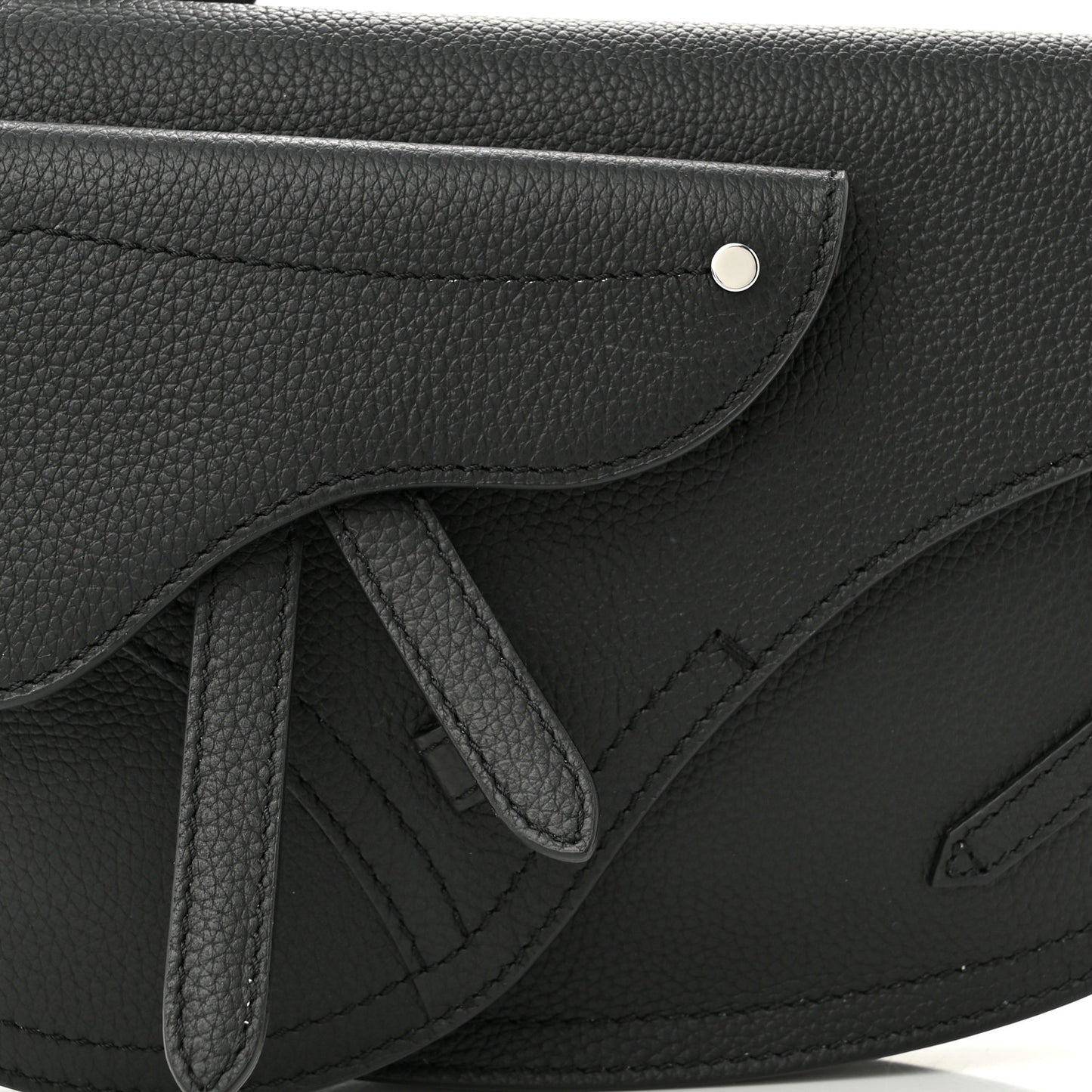 Grained Calfskin Saddle Messenger Bag Black