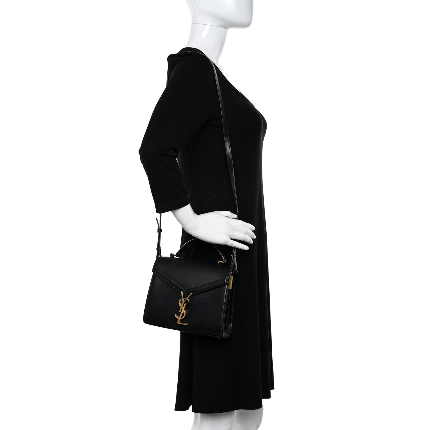 SAINT LAURENT Calfskin Mini Classic Monogram Cassandra Top Handle Black