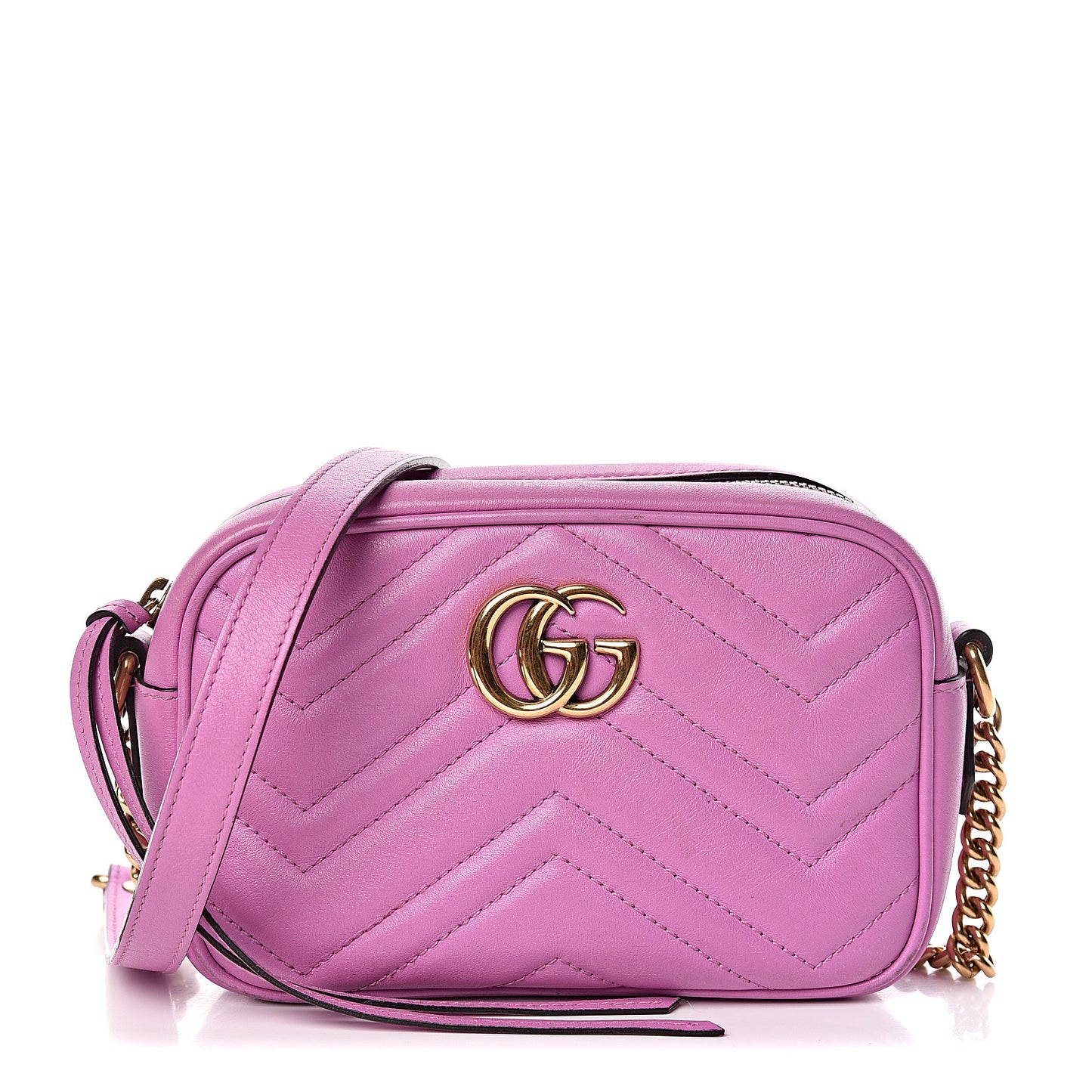Calfskin Matelasse Mini GG Marmont Chain Shoulder Bag Candy Mousse