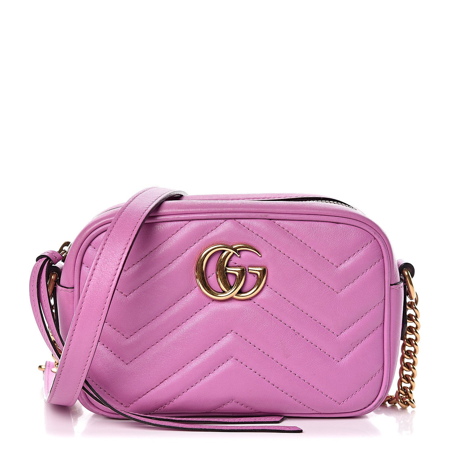 Gucci Calfskin Matelasse Mini GG Marmont Chain Shoulder Bag Candy Mousse 1 of 15