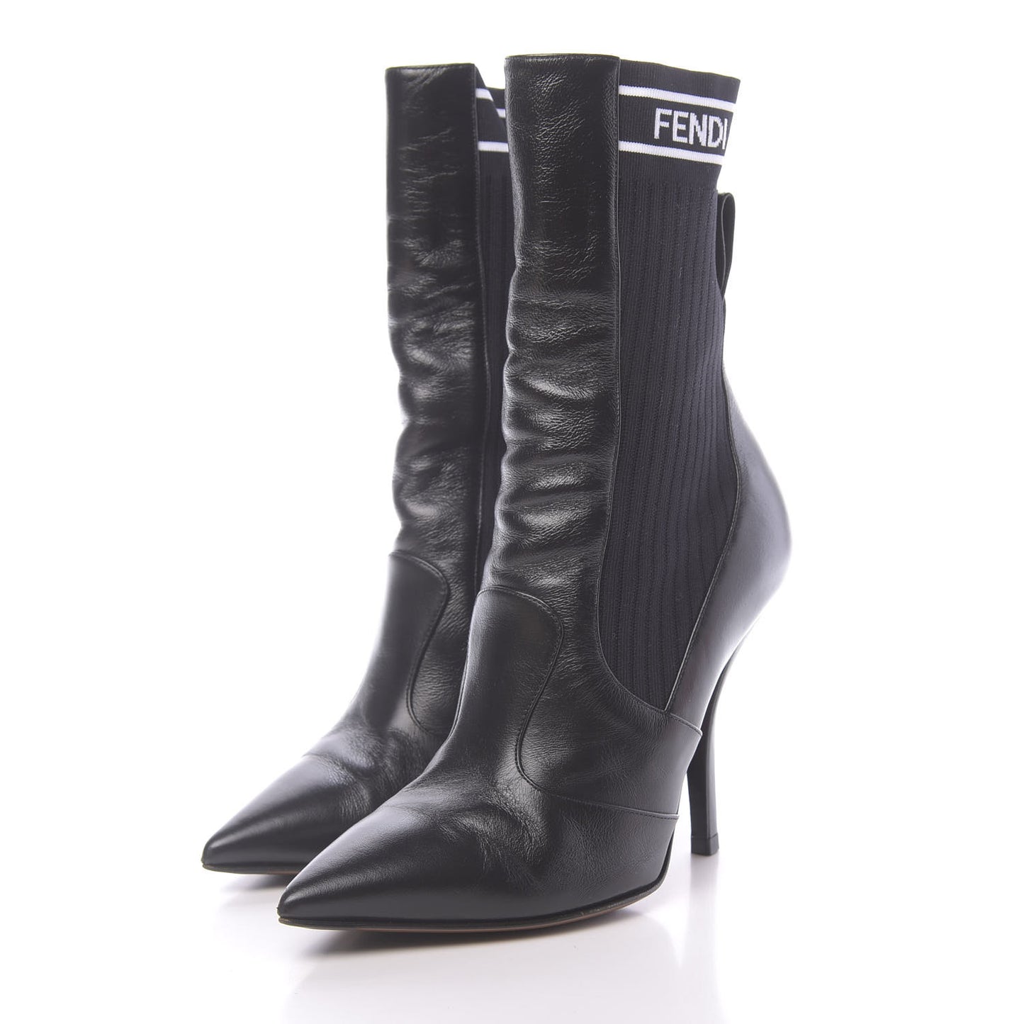 Vitello Lucido Stretch Fabric Logo Rockoko 105mm Sock Boots 37 Black White