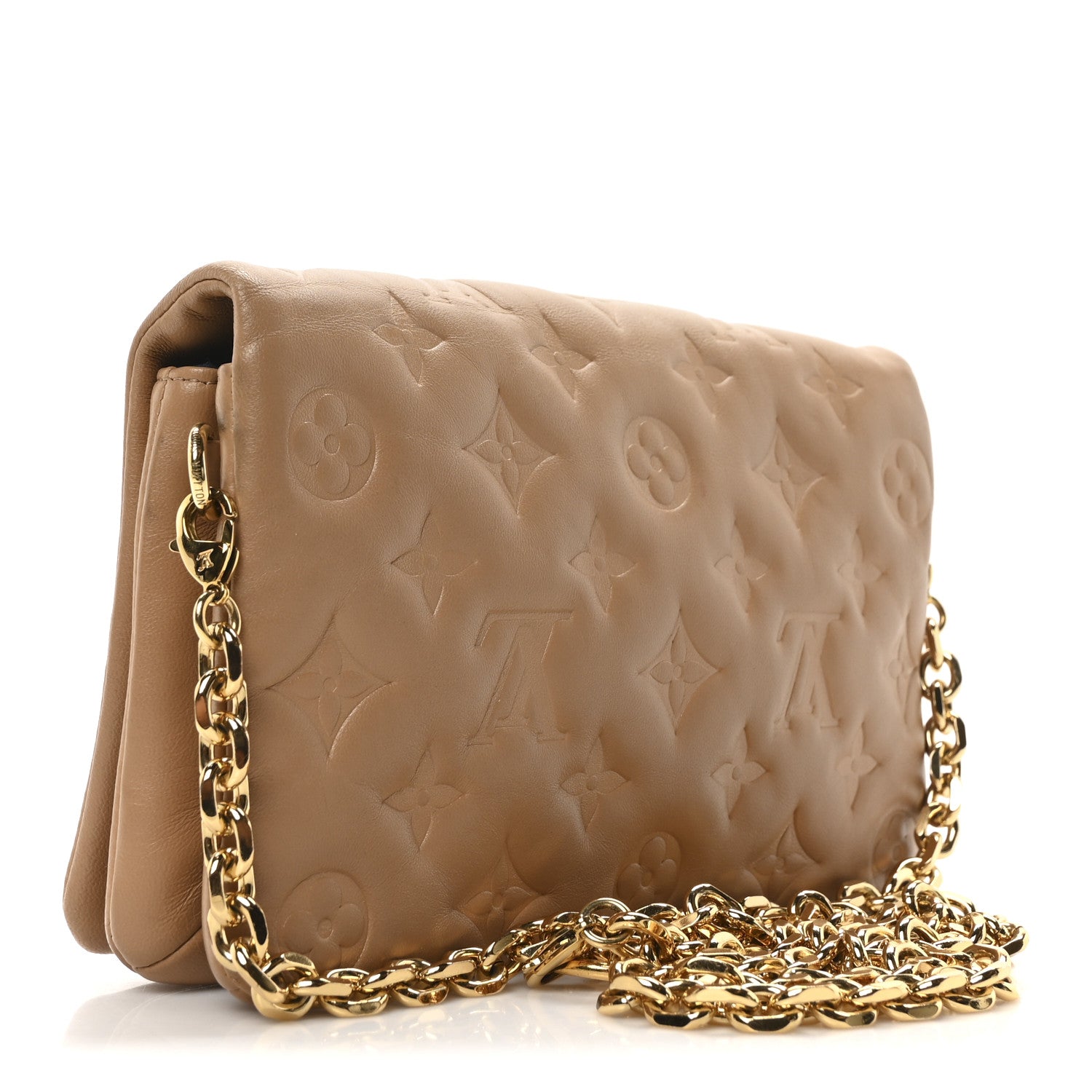Louis Vuitton Lambskin Embossed Monogram Pochette Coussin Camel 3 of 9