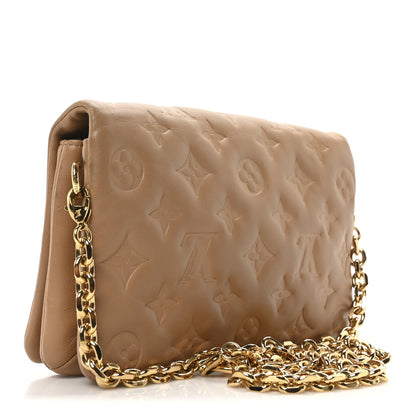 Louis Vuitton Lambskin Embossed Monogram Pochette Coussin Camel 3 of 9
