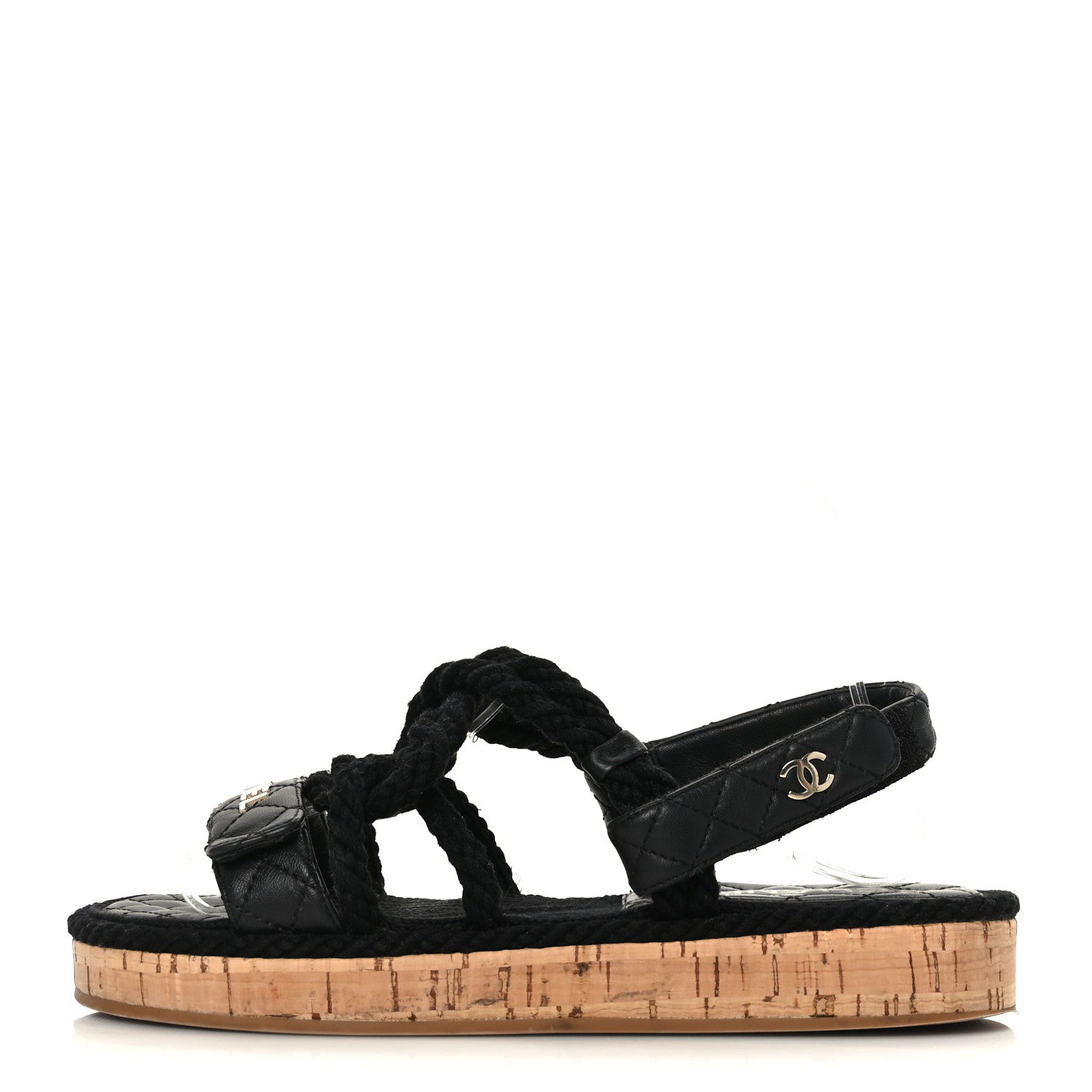 Chanel Cord Lambskin Quilted Logo Sandals 39 Black 1 of 8