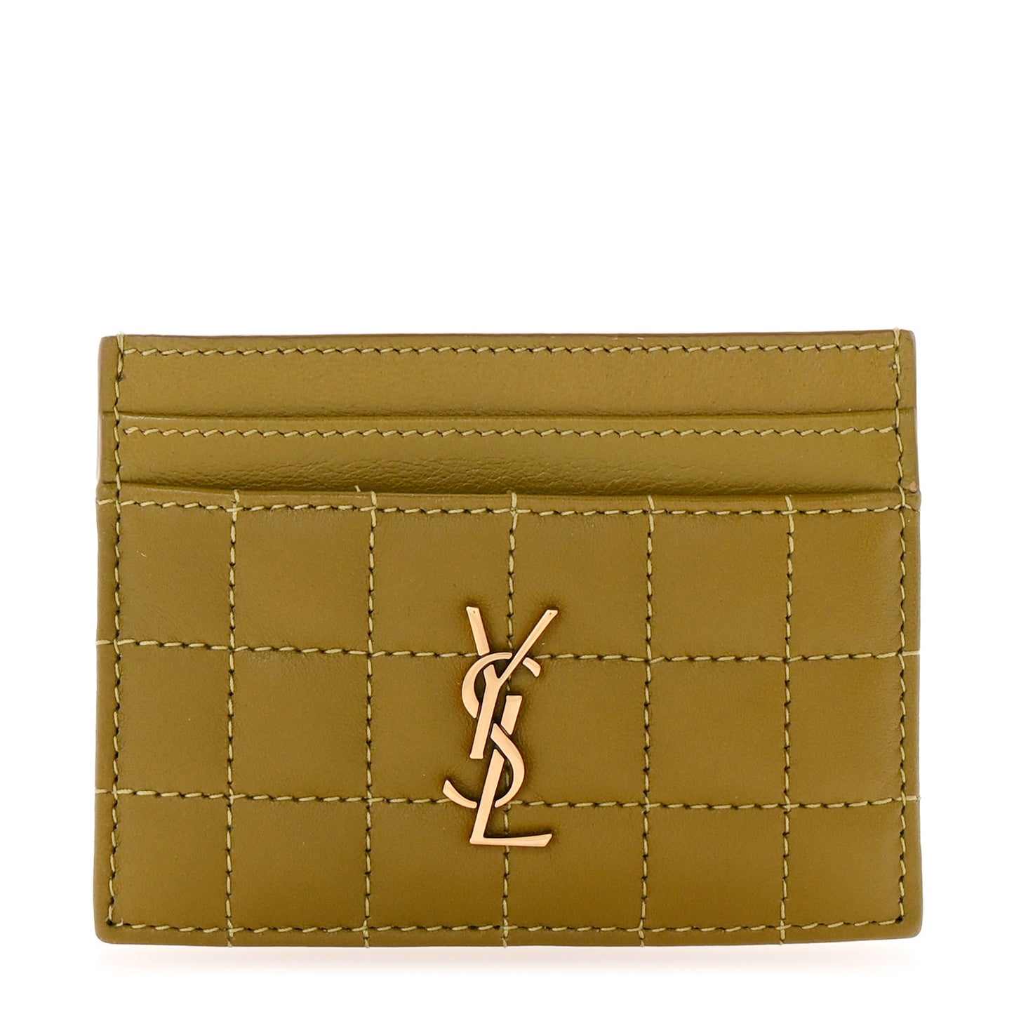 Lambskin Quilted Cassandre Credit Card Case Olive Drab