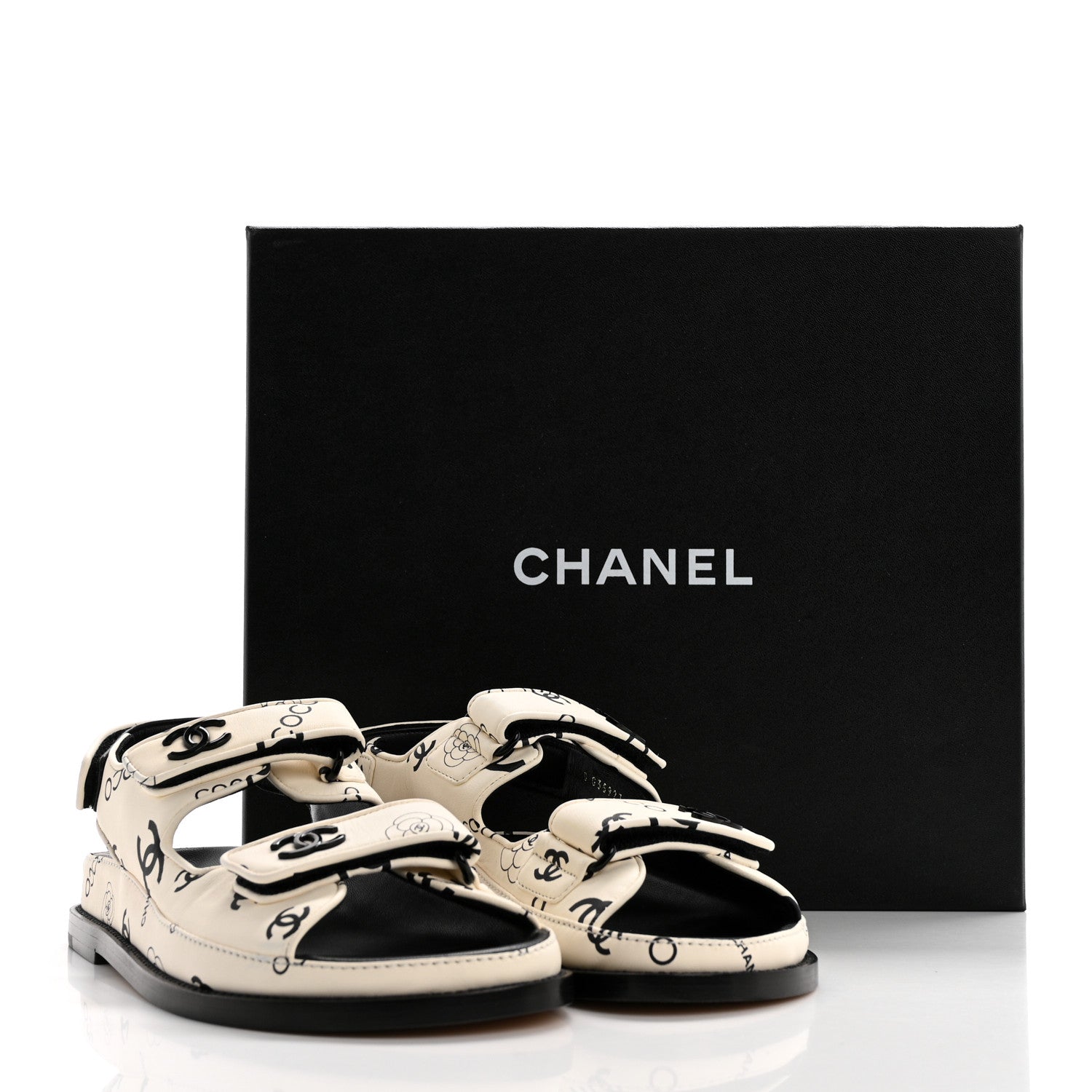 Chanel Lambskin Printed CC Velcro Dad Sandals 37.5 White Black 9 of 9