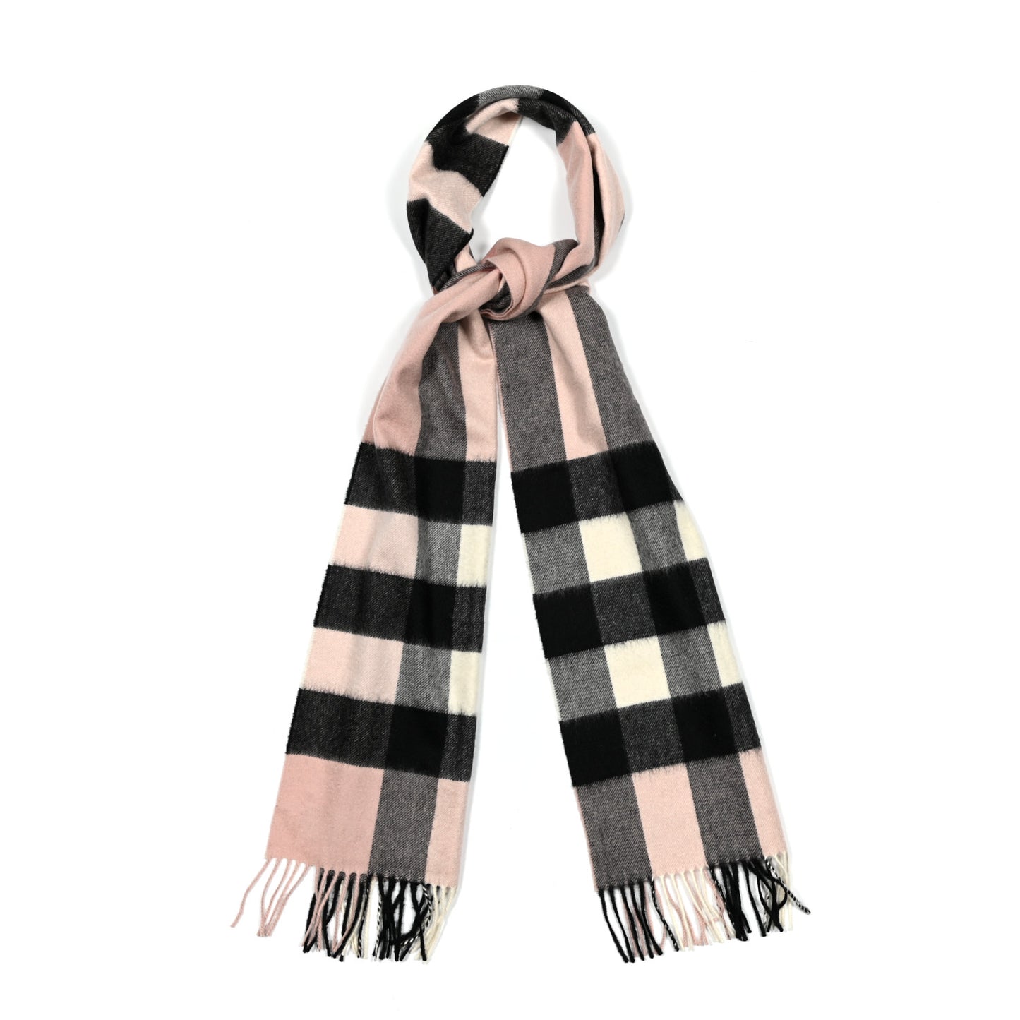 Cashmere Giant Heritage Check Fringe Scarf Ash Rose