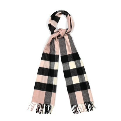 Burberry Cashmere Giant Heritage Check Fringe Scarf Ash Rose 1 of 4