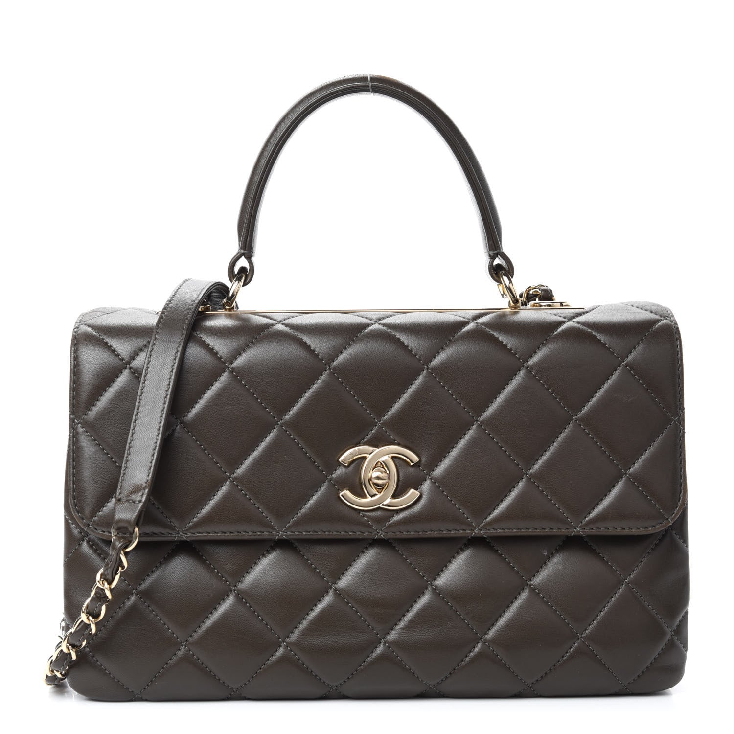 Chanel Lambskin Quilted Medium Trendy CC Flap Dual Handle Bag Dark Khaki 1 of 12