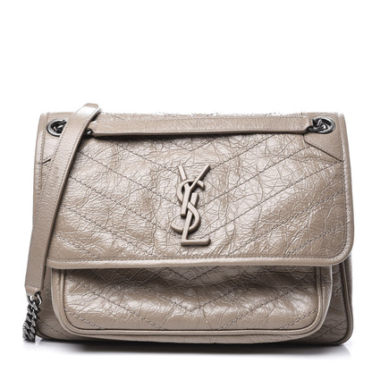 Saint Laurent Crinkled Calfskin Matelasse Monogram Medium Niki Chain Satchel Taupe 1 of 9