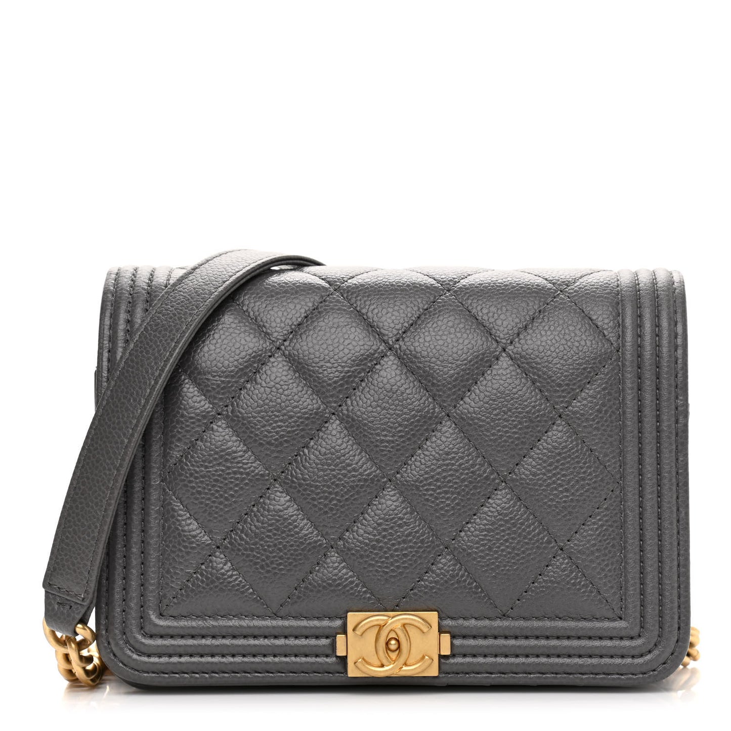 Caviar Quilted Mini Boy Wallet On Chain WOC Dark Gray