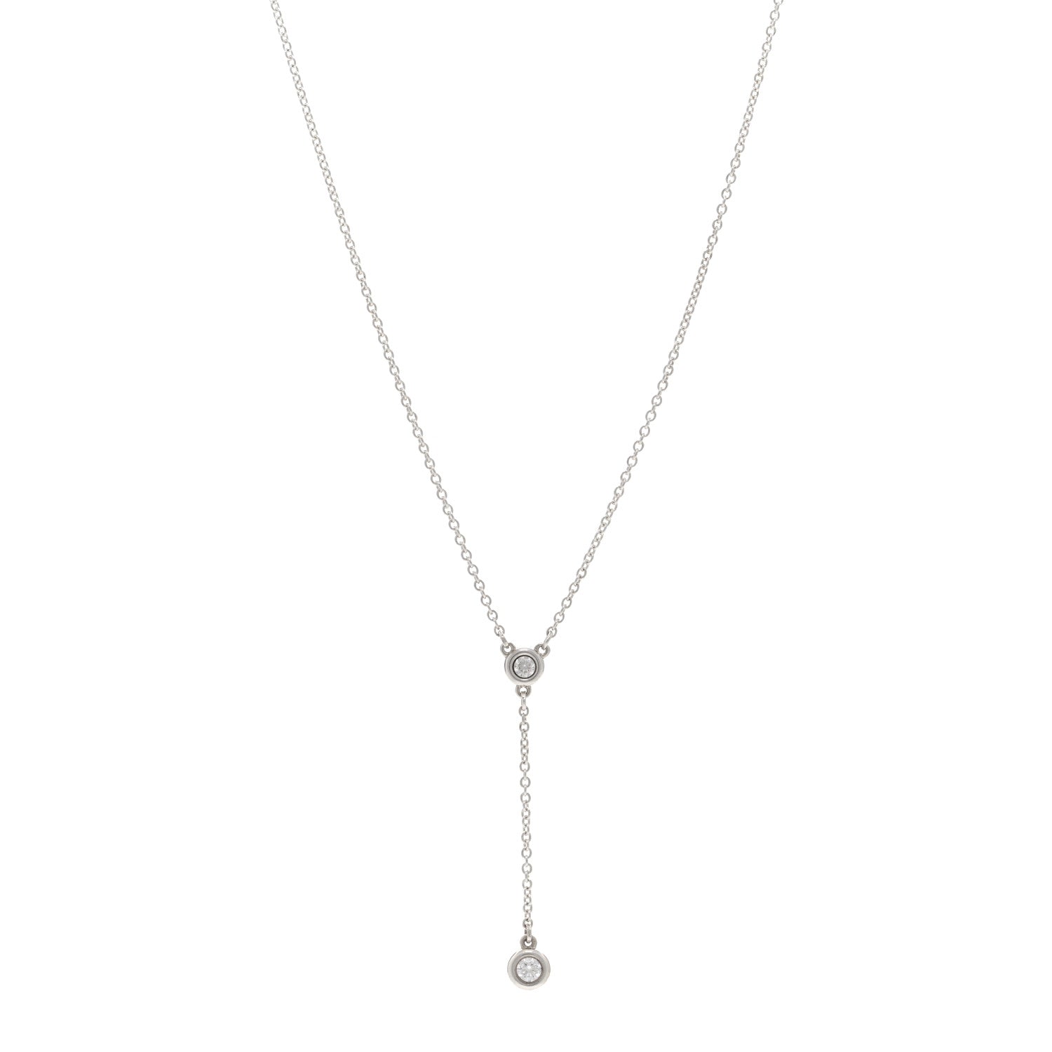 Tiffany Sterling Silver Diamond Elsa Peretti Diamonds by the Yard Y Drop Pendant Necklace 1 of 4