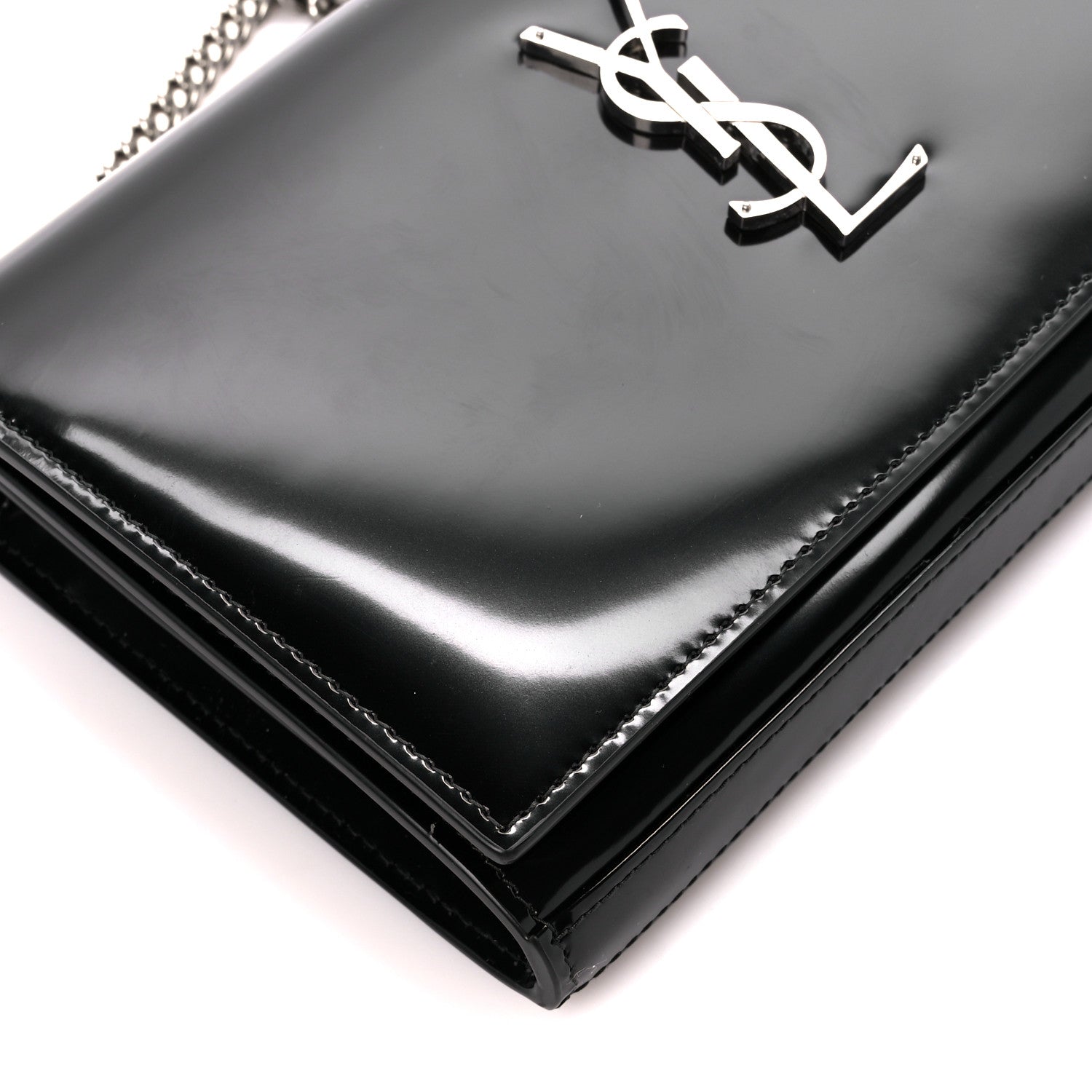 Saint Laurent Glazed Calfskin Cassandre Wallet On Chain WOC Black 8 of 10