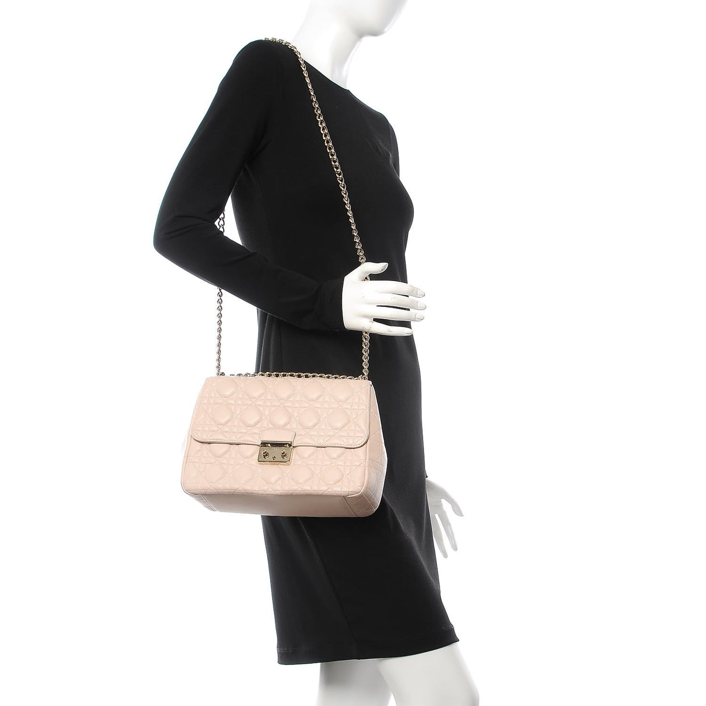 Lambskin Cannage Large Miss Dior Flap Rose Poudre