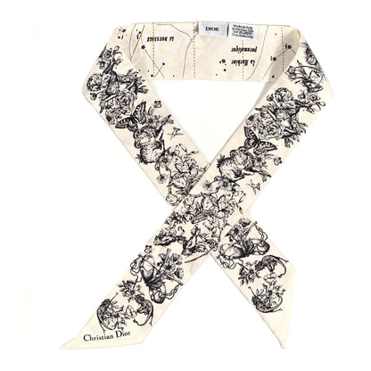Christian Dior Silk Zodiac Mitzah Scarf White Black 1 of 3
