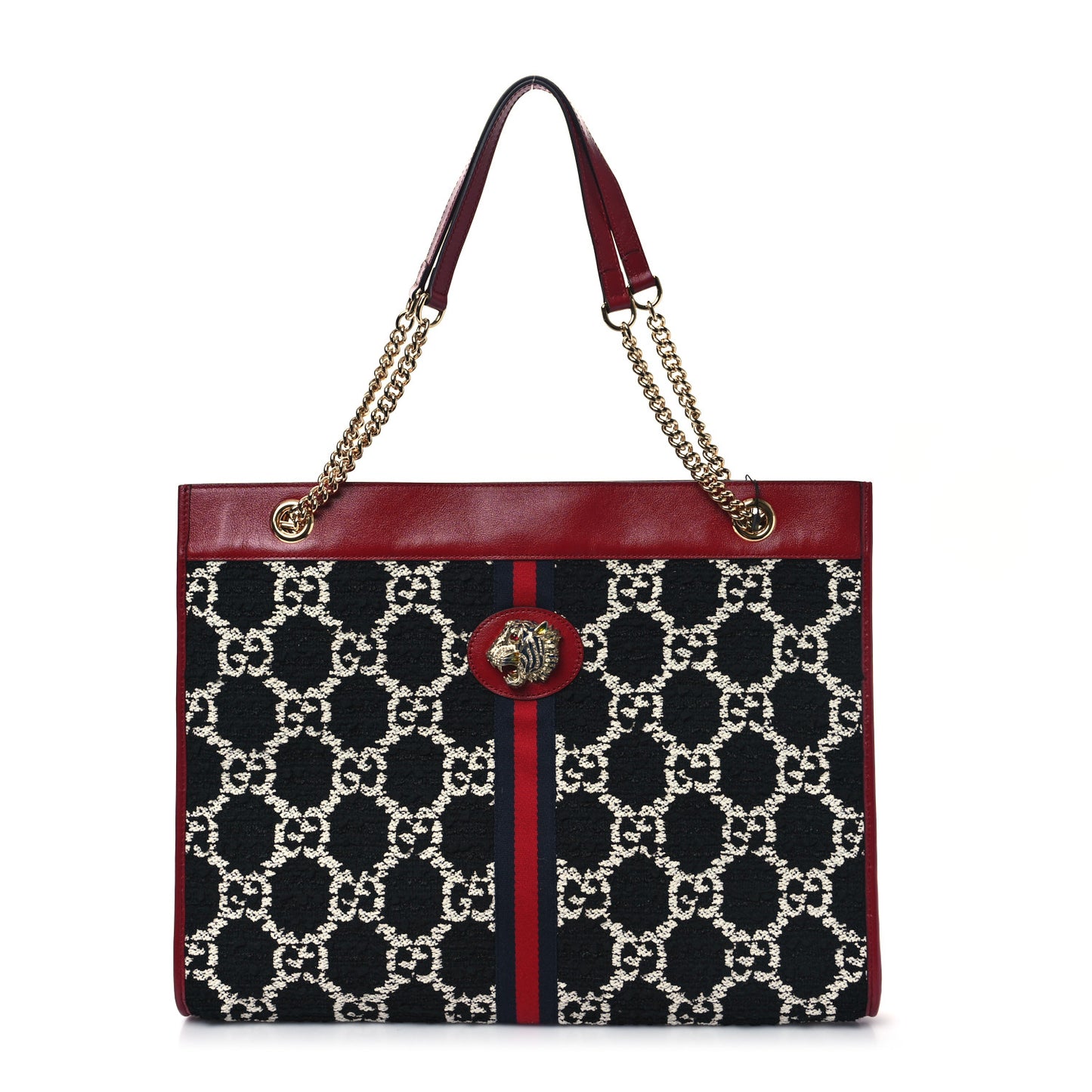 Tweed GG Monogram Large Rajah Chain Tote Romantic Cherry Black White