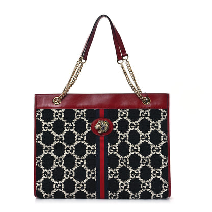 Gucci Tweed GG Monogram Large Rajah Chain Tote Romantic Cherry Black White 1 of 12