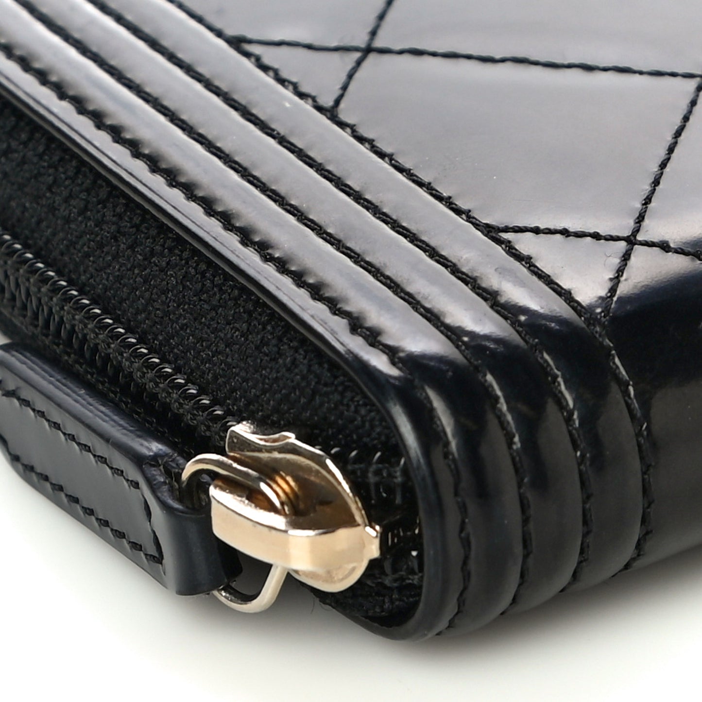 Glazed Calfskin Quilted Small Boy Zip Around Wallet Black