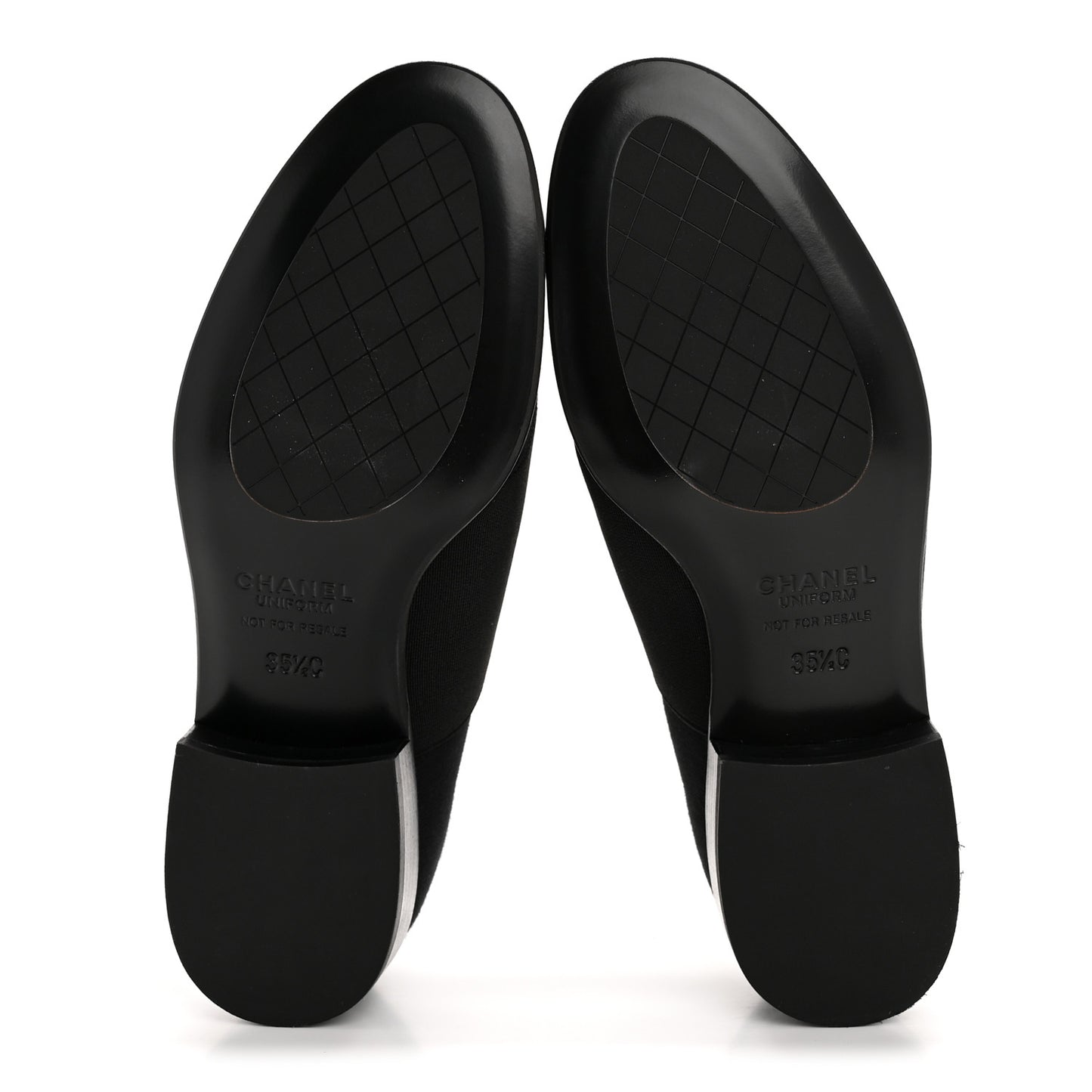 Calfskin Elastic Lace Up Cap Toe CC Loafers 35.5 Black
