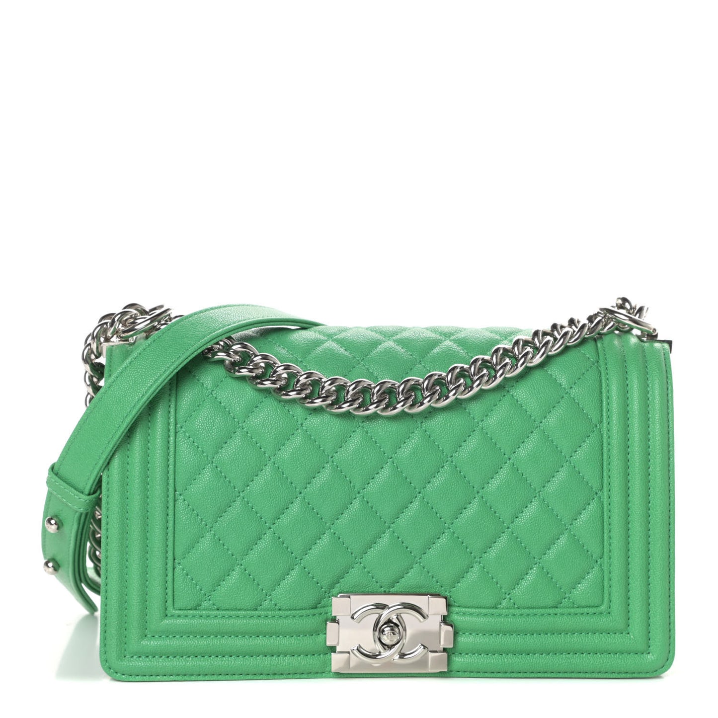 Caviar Quilted Medium Boy Flap Green