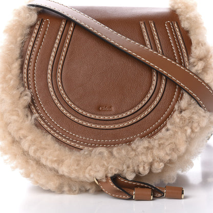 Chloe Small Grain Shiny Calfskin Shearling Small Marcie Round Crossbody Bag Caramel 10 of 10