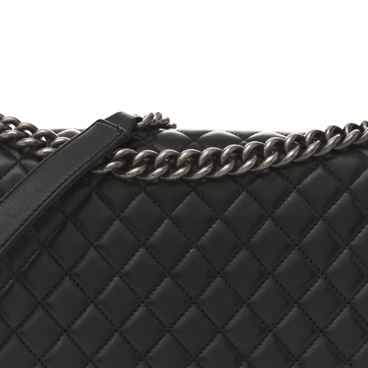 Lambskin Quilted Large Boy Flap Black