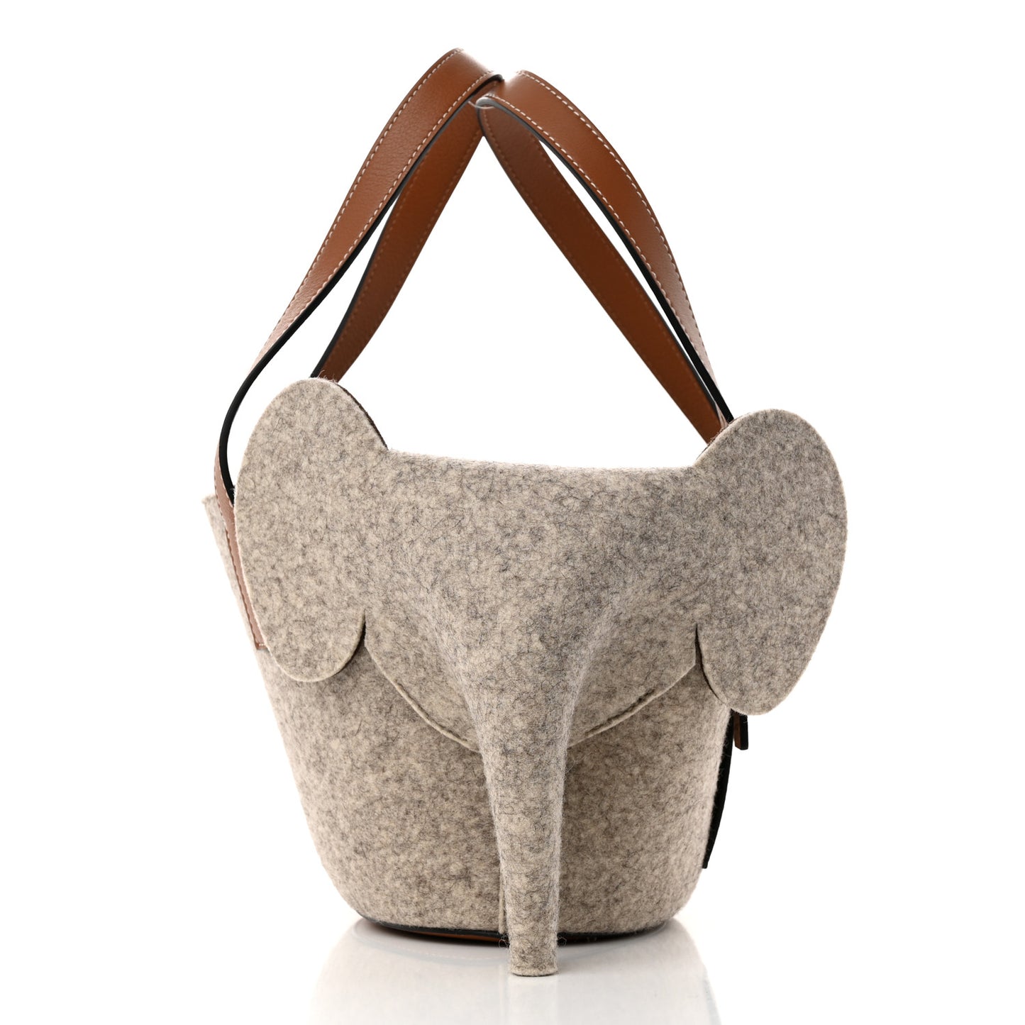 Calfskin Felt Elephant Basket Tote Beige Brown