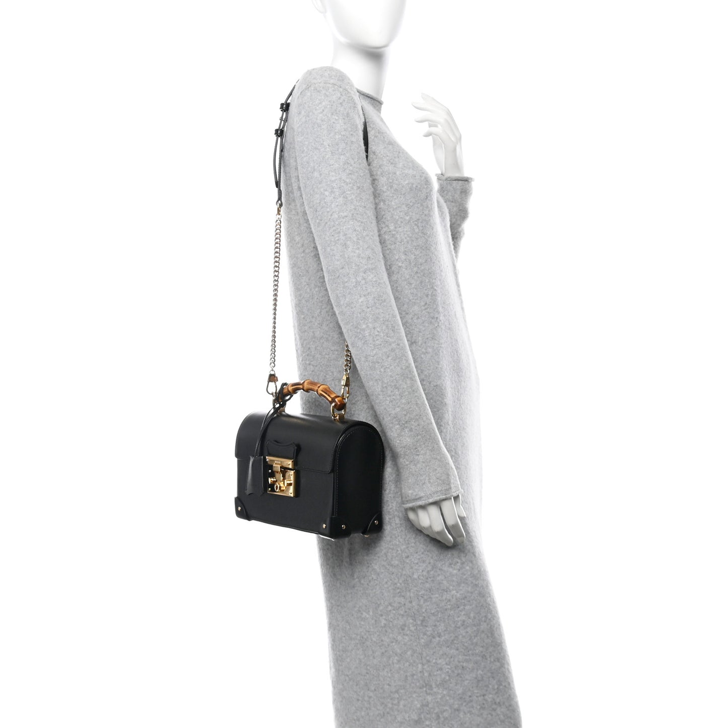 Calfskin Small Padlock Bamboo Shoulder Bag Black