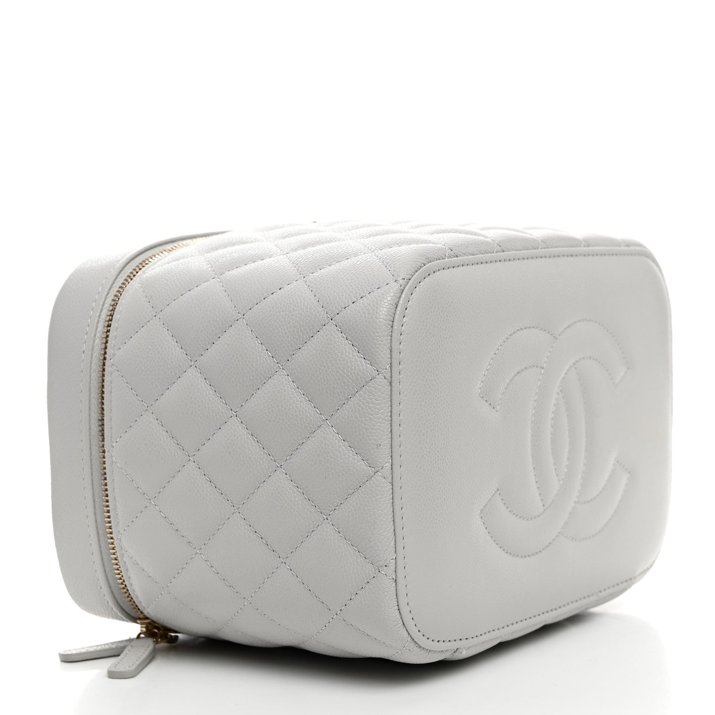 Caviar Quilted Large Vanity Pouch Light Grey