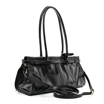 Prada Glossy Calfskin Triangle Medium Bonnie Shoulder Bag Black 3 of 9