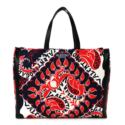 Valentino Garavani Canvas Logo Paisley Print Rockstud Tote Black Multicolor 1 of 9