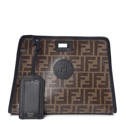 Fendi Glazed Fabric Vitello Century FF 1974 Stamp Patch Mini Peekaboo Defender Cover Mogano Panna Black 1 of 10