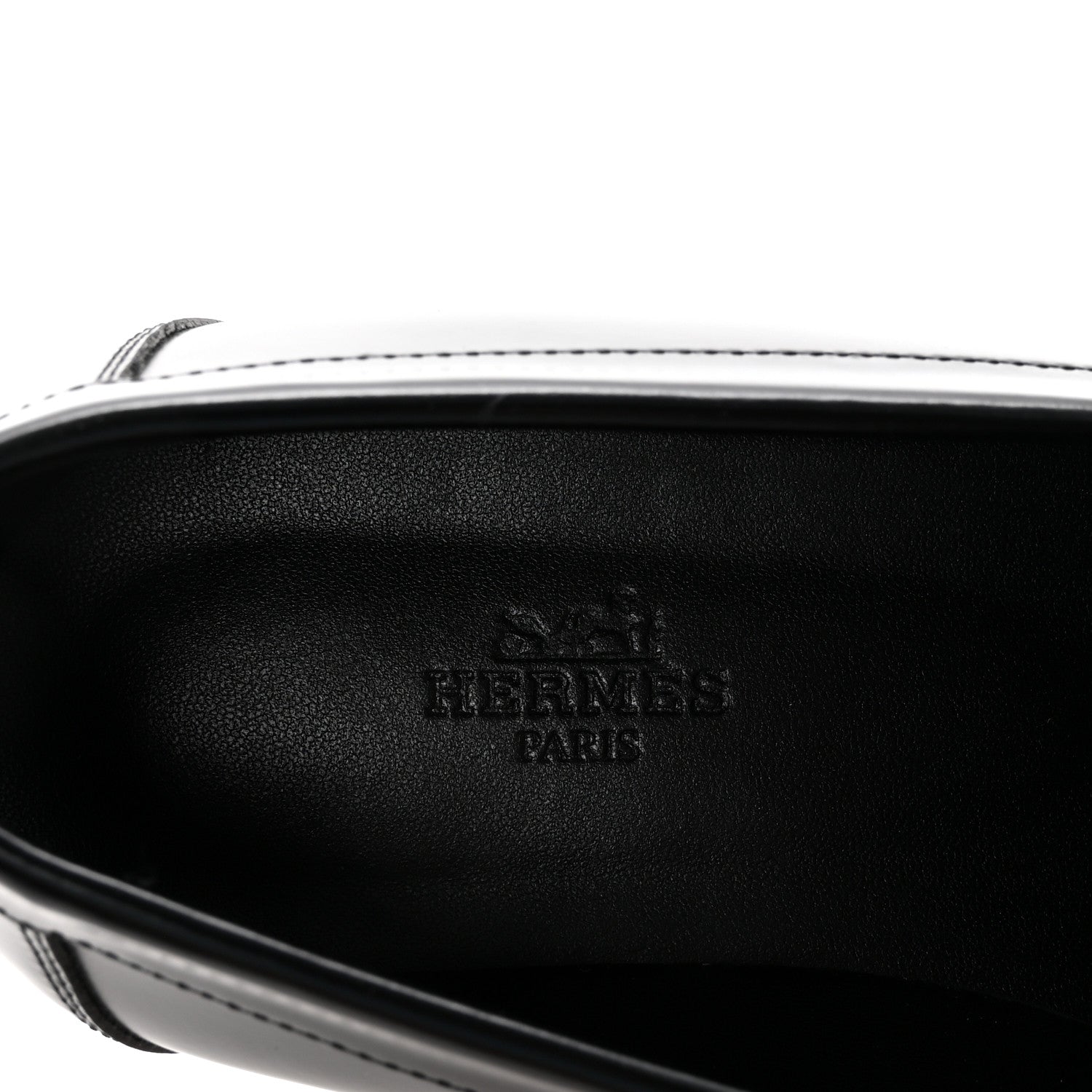 Hermes Glazed Calfskin Womens Faubourg Loafers 37 Black 8 of 9