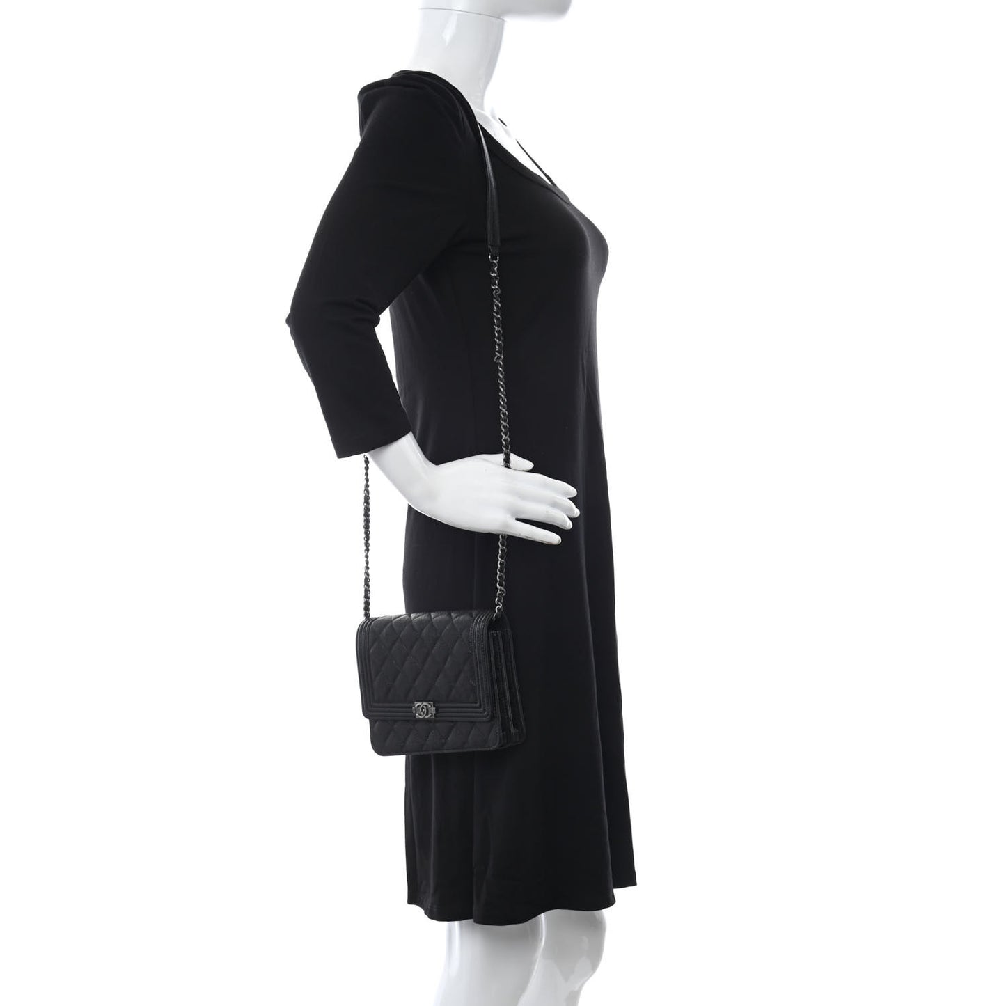 Caviar Quilted Boy Clutch With Chain Black