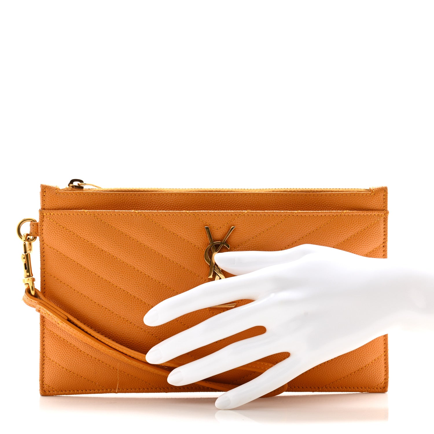 Saint Laurent Grain De Poudre Chevron Monogram Large Bill Pouch Senape Yellow 2 of 14