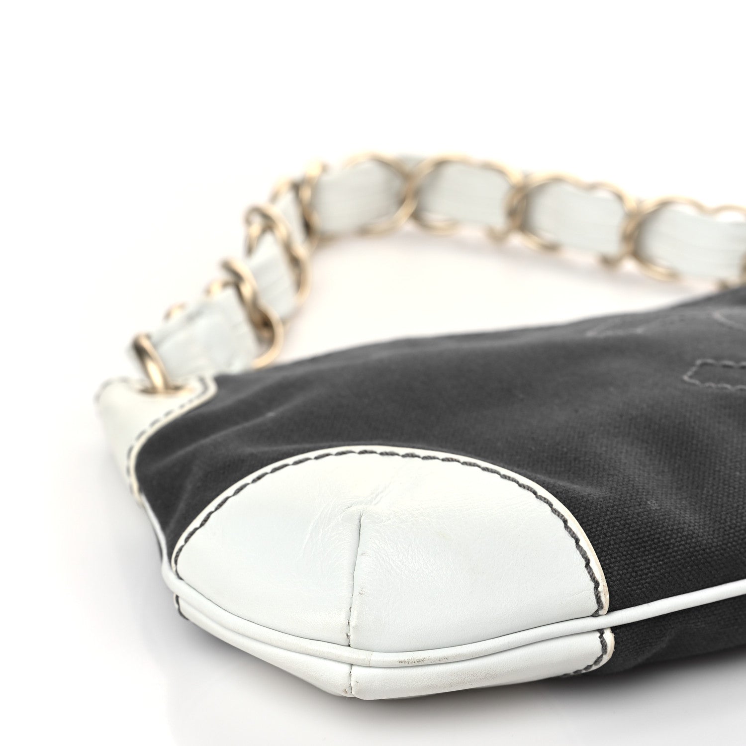 Chanel Lambskin Canvas CC Olsen Chain Shoulder Bag White Grey 7 of 10