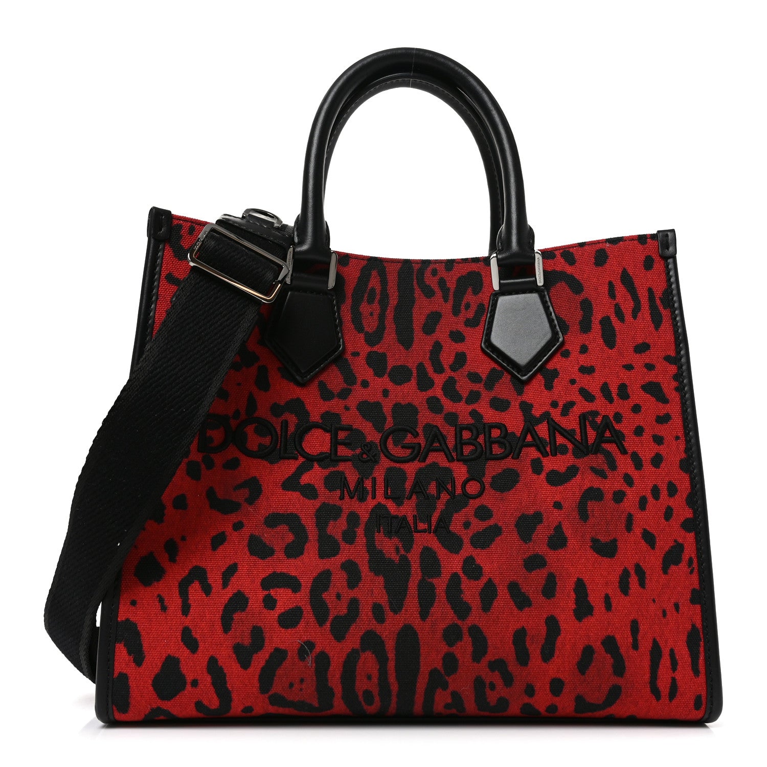 Dolce & Gabbana Dauphine Leopard Logo Market Bag Red Black 1 of 9