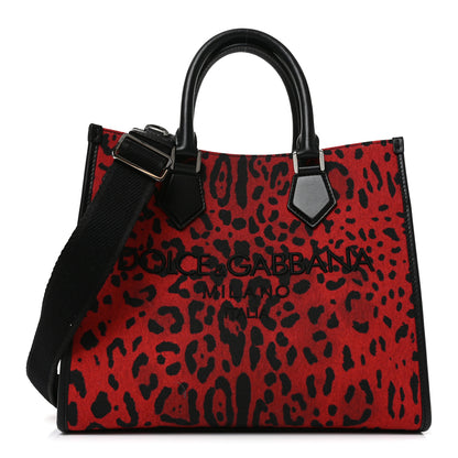 Dolce & Gabbana Dauphine Leopard Logo Market Bag Red Black 1 of 9