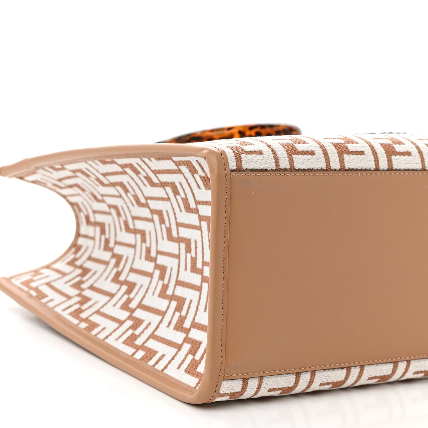 Woven Fabric Calfskin FF Medium Fendi Sunshine Shopper Tote Natural White Dark Honey