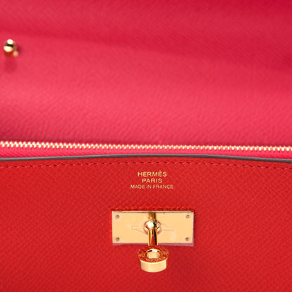 Hermes Epsom Verso Kelly Wallet To Go Rouge De Coeur Rose Extreme 9 of 12