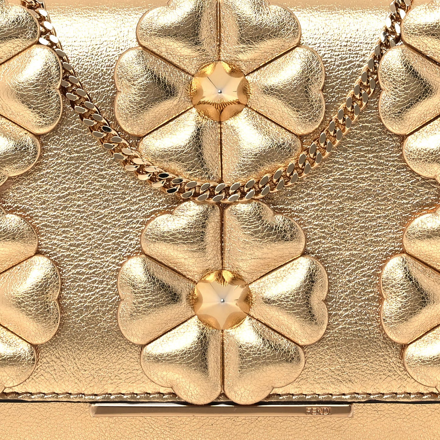 Vitello Catalan Mirror Flowerland Tube Wallet On Chain Gold