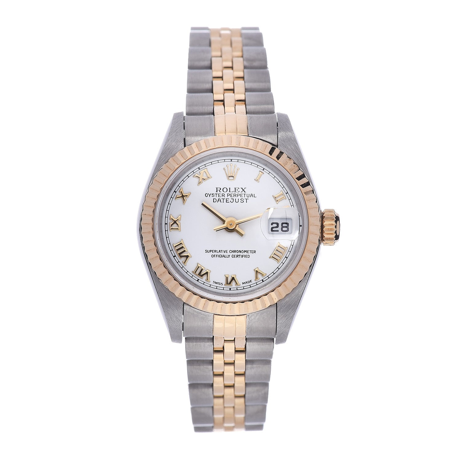 Rolex Stainless Steel 18K Yellow Gold 26mm Oyster Perpetual Datejust Watch White Roman 79173 1 of 6