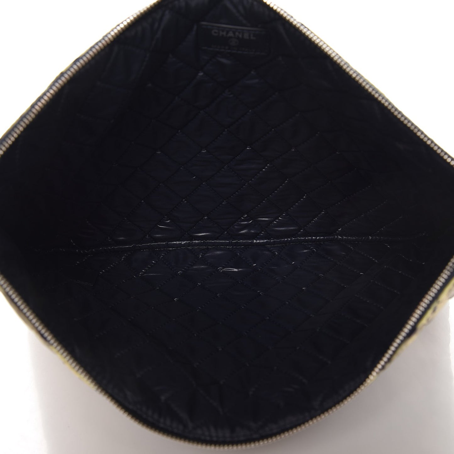 Nylon Quilted Large Cat Emoticon Cosmetic Case Navy